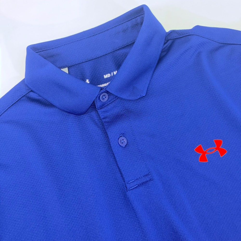 Under Armour Mens Performance Polo Shirt Blue Red Black Colorblock Size Medium